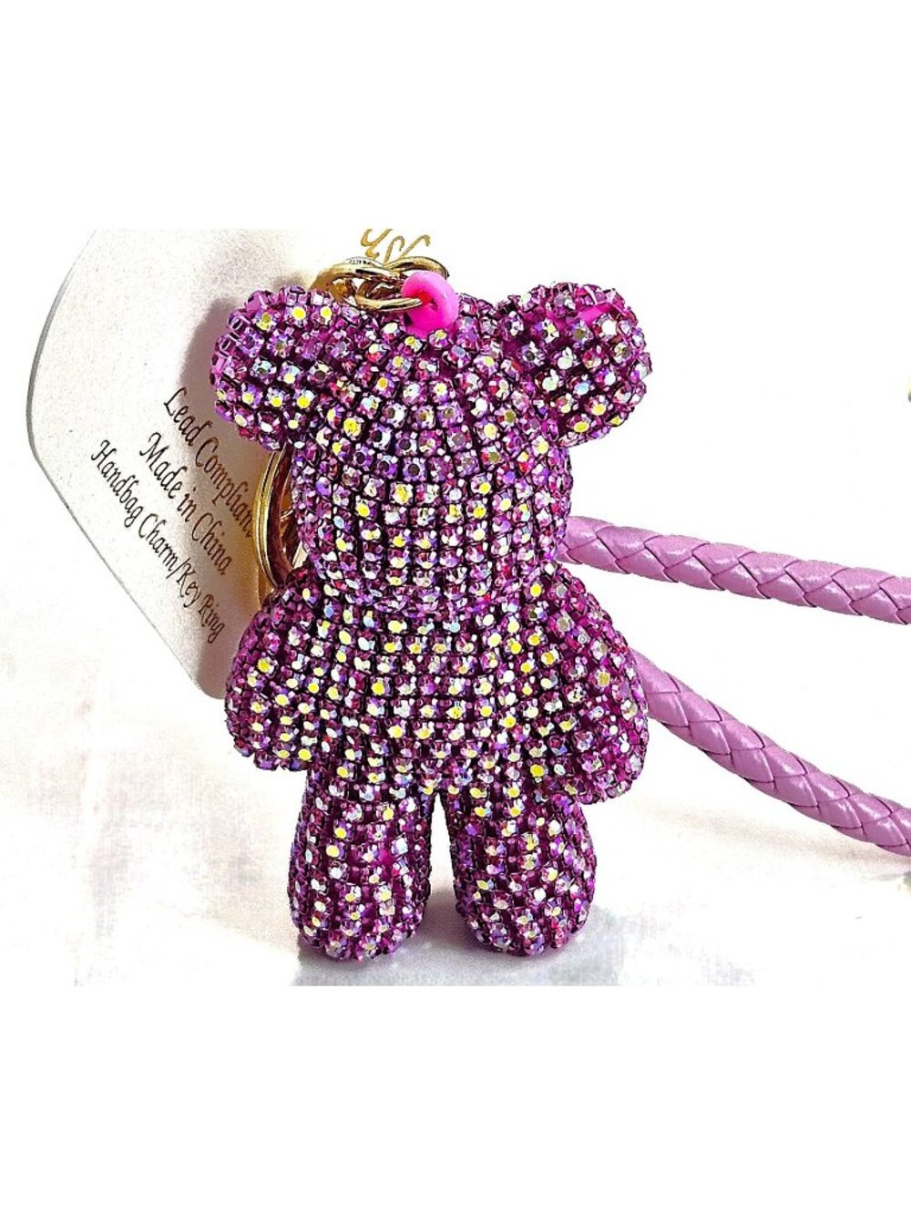 Natasha Couture Pink Teddy Bear Bag Charm – Crystal Rhinestone Keychain – NWT